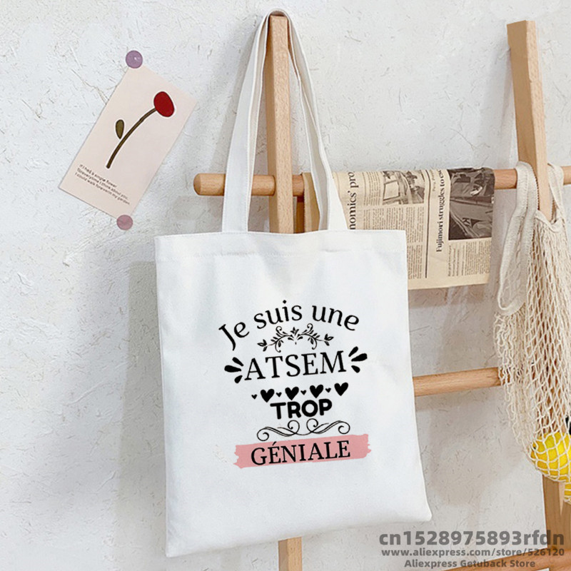 Merci Atsem prancūziško spausdinimo mada Moterų drobinis pirkinių krepšys Eco Harajuku Krepšiai ant pečių Suasmeninti Super Atsem mokykliniai krepšiai Dovanos