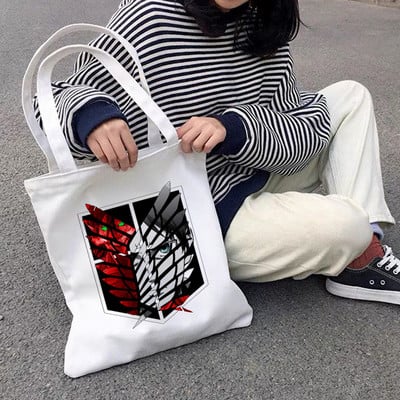 Τσάντα Shopper Japan Anime Titans Attack Women Canvas Tote Bag μεγάλης χωρητικότητας Harajuku Γυναικεία μόδα Ulzzang Shoulder Bag Cartoon