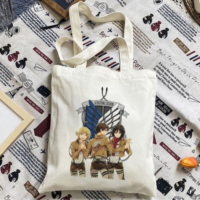 Nákupná taška Japonsko Anime Titans Attack Dámska plátená taška s veľkou kapacitou Harajuku Dámska módna Ulzzang taška cez rameno Cartoon