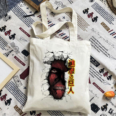 Nákupná taška Japonsko Anime Titans Attack Dámska plátená taška s veľkou kapacitou Harajuku Dámska módna Ulzzang taška cez rameno Cartoon