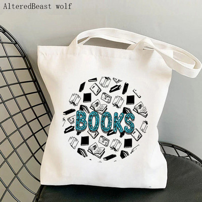 Shopper Flowery Books Cartoons Printed Tote Bag žene Harajuku shopper torba djevojka Torba za kupovinu na rame Lady Canvas Bag