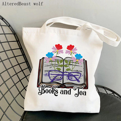 Shopper Flowery Books Cartoons Printed Tote Bag žene Harajuku shopper torba djevojka Torba za kupovinu na rame Lady Canvas Bag