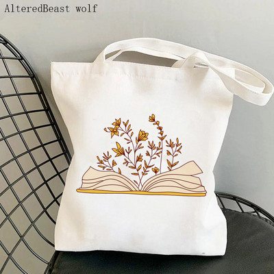 Shopper Flowery Books Cartoons Printed Tote Bag žene Harajuku shopper torba djevojka Torba za kupovinu na rame Lady Canvas Bag