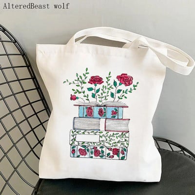 Shopper Flowery Books Cartoons Printed Tote Bag žene Harajuku shopper torba djevojka Torba za kupovinu na rame Lady Canvas Bag