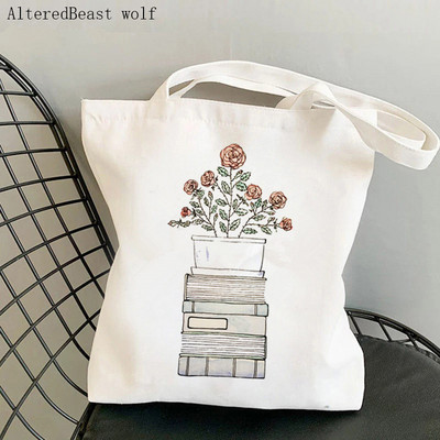 Shopper Flowery Books Cartoons Printed Tote Bag žene Harajuku shopper torba djevojka Torba za kupovinu na rame Lady Canvas Bag