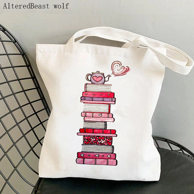 Shopper Flowery Books Cartoons Printed Tote Bag žene Harajuku shopper torba djevojka Torba za kupovinu na rame Lady Canvas Bag