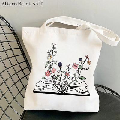 Shopper Flowery Books Cartoons Printed Tote Bag žene Harajuku shopper torba djevojka Torba za kupovinu na rame Lady Canvas Bag