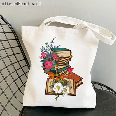 Shopper Flowery Books Cartoons Printed Tote Bag žene Harajuku shopper torba djevojka Torba za kupovinu na rame Lady Canvas Bag