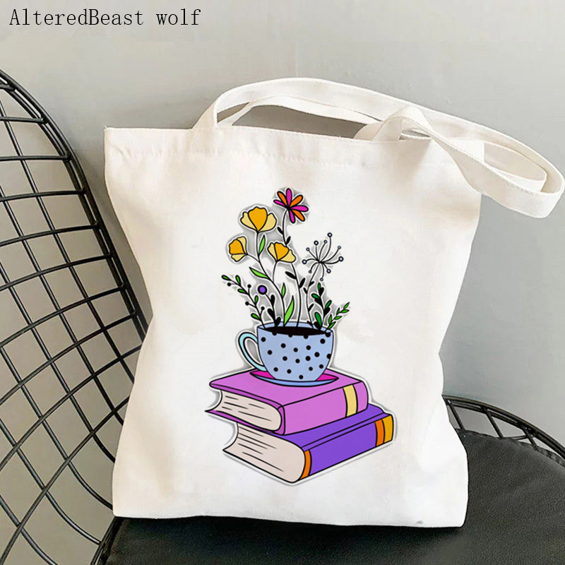 Shopper Flowery Books Cartoons Printed Tote Bag žene Harajuku shopper torba djevojka Torba za kupovinu na rame Lady Canvas Bag