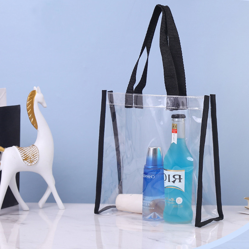Átlátszó PVC vásárlói táskák hordtáska újrafelhasználható átlátszó kézitáska bevásárló váll vízálló mosó kozmetikai ajándékcsomagoló táska SM
