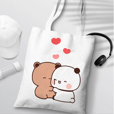 Bubu Dudu Anime hordtáska Összehajtható bevásárlótáska Csomagtartó Esztétikus divat Vászon újrafelhasználható bevásárlótáska női
