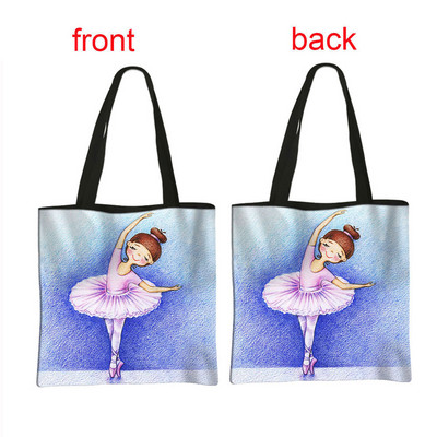 Geantă de cumpărături cu imprimeu balerină, geantă de mână pentru femei, dansatoare de balet, de mare capacitate, portabile, de umăr, reutilizabilă.