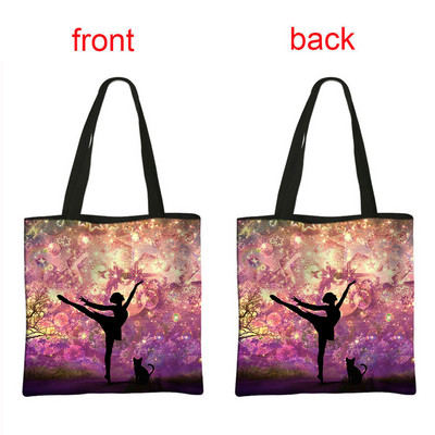 Geantă de cumpărături cu imprimeu balerină, geantă de mână pentru femei, dansatoare de balet, de mare capacitate, portabile, de umăr, reutilizabilă.