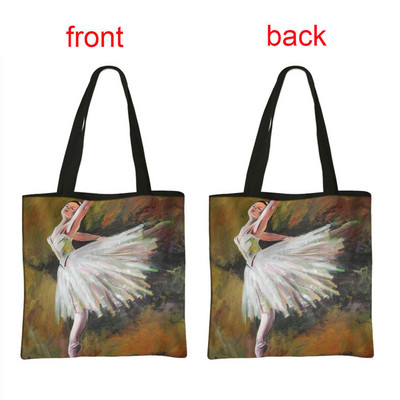 Geantă de cumpărături cu imprimeu balerină, geantă de mână pentru femei, dansatoare de balet, de mare capacitate, portabile, de umăr, reutilizabilă.