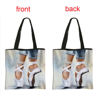 Geantă de cumpărături cu imprimeu balerină, geantă de mână pentru femei, dansatoare de balet, de mare capacitate, portabile, de umăr, reutilizabilă.