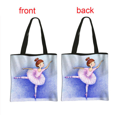 Geantă de cumpărături cu imprimeu balerină, geantă de mână pentru femei, dansatoare de balet, de mare capacitate, portabile, de umăr, reutilizabilă.