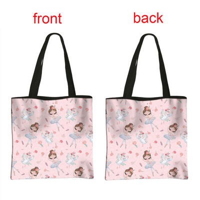 Geantă de cumpărături cu imprimeu balerină, geantă de mână pentru femei, dansatoare de balet, de mare capacitate, portabile, de umăr, reutilizabilă.