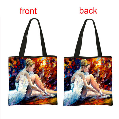 Geantă de cumpărături cu imprimeu balerină, geantă de mână pentru femei, dansatoare de balet, de mare capacitate, portabile, de umăr, reutilizabilă.