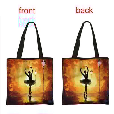 Geantă de cumpărături cu imprimeu balerină, geantă de mână pentru femei, dansatoare de balet, de mare capacitate, portabile, de umăr, reutilizabilă.