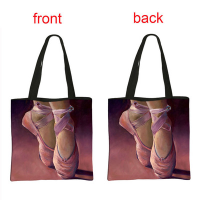 Geantă de cumpărături cu imprimeu balerină, geantă de mână pentru femei, dansatoare de balet, de mare capacitate, portabile, de umăr, reutilizabilă.