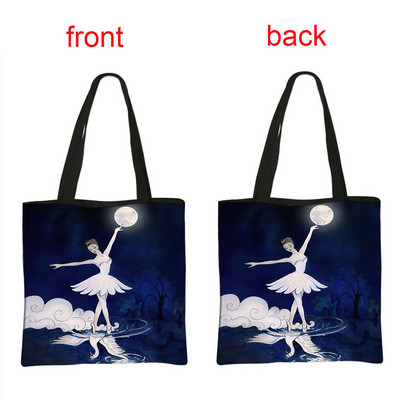 Geantă de cumpărături cu imprimeu balerină, geantă de mână pentru femei, dansatoare de balet, de mare capacitate, portabile, de umăr, reutilizabilă.