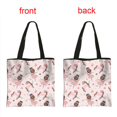 Geantă de cumpărături cu imprimeu balerină, geantă de mână pentru femei, dansatoare de balet, de mare capacitate, portabile, de umăr, reutilizabilă.