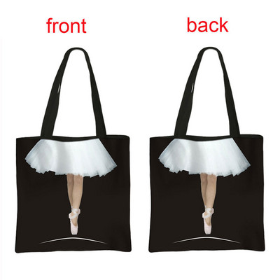 Geantă de cumpărături cu imprimeu balerină, geantă de mână pentru femei, dansatoare de balet, de mare capacitate, portabile, de umăr, reutilizabilă.