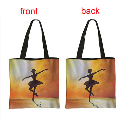 Geantă de cumpărături cu imprimeu balerină, geantă de mână pentru femei, dansatoare de balet, de mare capacitate, portabile, de umăr, reutilizabilă.