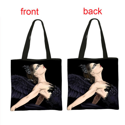 Geantă de cumpărături cu imprimeu balerină, geantă de mână pentru femei, dansatoare de balet, de mare capacitate, portabile, de umăr, reutilizabilă.