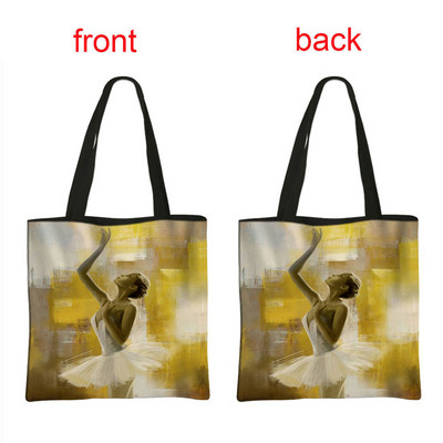 Geantă de cumpărături cu imprimeu balerină, geantă de mână pentru femei, dansatoare de balet, de mare capacitate, portabile, de umăr, reutilizabilă.