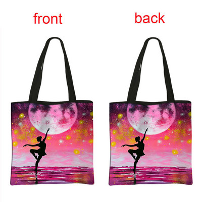 Geantă de cumpărături cu imprimeu balerină, geantă de mână pentru femei, dansatoare de balet, de mare capacitate, portabile, de umăr, reutilizabilă.