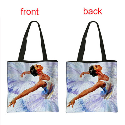 Geantă de cumpărături cu imprimeu balerină, geantă de mână pentru femei, dansatoare de balet, de mare capacitate, portabile, de umăr, reutilizabilă.