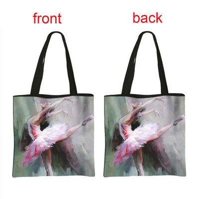 Geantă de cumpărături cu imprimeu balerină, geantă de mână pentru femei, dansatoare de balet, de mare capacitate, portabile, de umăr, reutilizabilă.