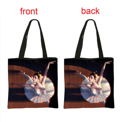Geantă de cumpărături cu imprimeu balerină, geantă de mână pentru femei, dansatoare de balet, de mare capacitate, portabile, de umăr, reutilizabilă.