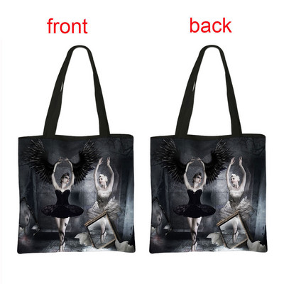 Geantă de cumpărături cu imprimeu balerină, geantă de mână pentru femei, dansatoare de balet, de mare capacitate, portabile, de umăr, reutilizabilă.