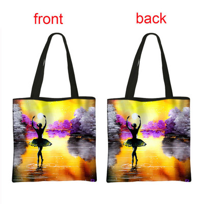 Geantă de cumpărături cu imprimeu balerină, geantă de mână pentru femei, dansatoare de balet, de mare capacitate, portabile, de umăr, reutilizabilă.