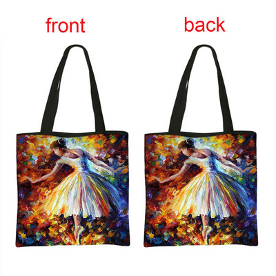 Geantă de cumpărături cu imprimeu balerină, geantă de mână pentru femei, dansatoare de balet, de mare capacitate, portabile, de umăr, reutilizabilă.