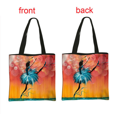 Geantă de cumpărături cu imprimeu balerină, geantă de mână pentru femei, dansatoare de balet, de mare capacitate, portabile, de umăr, reutilizabilă.