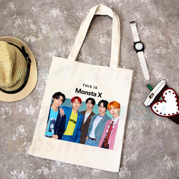 Monsta X Korean Graphic Kpop Shopping Bag Grocery Shopper Τσάντα γιούτας Shopping Tote Bag Shopping Επαναχρησιμοποιήσιμη Bolsa Compra Sacolas