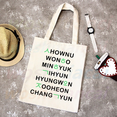 Monsta X korejiešu grafiskais Kpop iepirkumu maisiņš Pārtikas preču pircējs Džutas maisiņš Iepirkšanās maisiņš Iepirkšanās Atkārtoti lietojams Bolsa Compra Sacolas