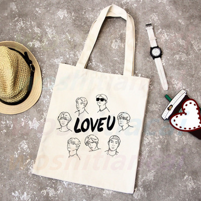 Monsta X korejiešu grafiskais Kpop iepirkumu maisiņš Pārtikas preču pircējs Džutas maisiņš Iepirkšanās maisiņš Iepirkšanās Atkārtoti lietojams Bolsa Compra Sacolas