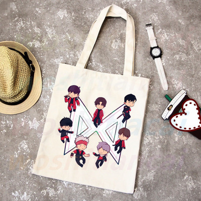 Monsta X korejiešu grafiskais Kpop iepirkumu maisiņš Pārtikas preču pircējs Džutas maisiņš Iepirkšanās maisiņš Iepirkšanās Atkārtoti lietojams Bolsa Compra Sacolas