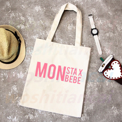 Monsta X korejiešu grafiskais Kpop iepirkumu maisiņš Pārtikas preču pircējs Džutas maisiņš Iepirkšanās maisiņš Iepirkšanās Atkārtoti lietojams Bolsa Compra Sacolas