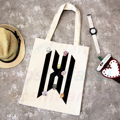 Monsta X korejiešu grafiskais Kpop iepirkumu maisiņš Pārtikas preču pircējs Džutas maisiņš Iepirkšanās maisiņš Iepirkšanās Atkārtoti lietojams Bolsa Compra Sacolas