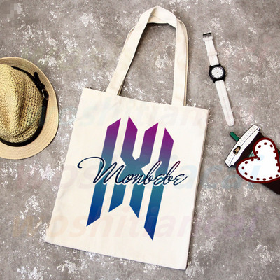 Monsta X korejiešu grafiskais Kpop iepirkumu maisiņš Pārtikas preču pircējs Džutas maisiņš Iepirkšanās maisiņš Iepirkšanās Atkārtoti lietojams Bolsa Compra Sacolas