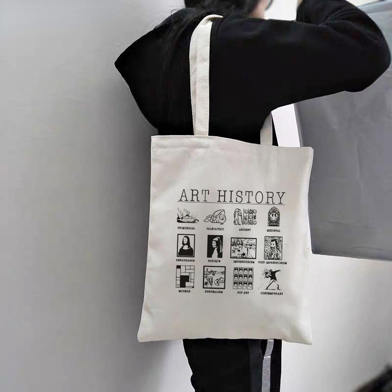Τσάντα υψηλής χωρητικότητας History Of Art Τσάντα τσάντα για γυναίκες Καμβάς πολυτελής τσάντα αγορών Έντυπη τσάντα ύφασμα επαναχρησιμοποιήσιμη λογότυπο σχεδιαστή
