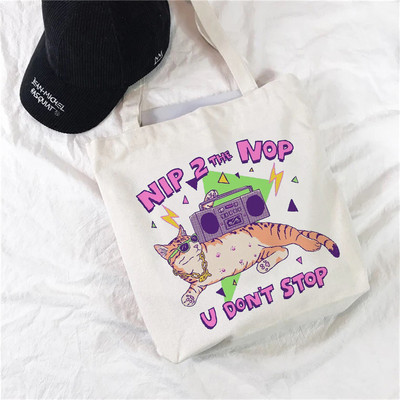 Mačka platnena velika torba Ženska ručna torba Harajuku Ulzzang Modne torbe na rame Retro Boho biljke torba za studentske knjige velikog kapaciteta