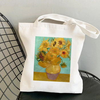 Βάζο Shopper Van Gogh με ροζ τριαντάφυλλα Kawaii τσάντα Harajuku Γυναικείες τσάντες αγορών Καμβάς τσάντα αγορών κορίτσι Tote Bag Shoulder Lady Bag