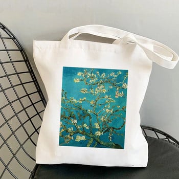 Βάζο Shopper Van Gogh με ροζ τριαντάφυλλα Kawaii τσάντα Harajuku Γυναικείες τσάντες αγορών Καμβάς τσάντα αγορών κορίτσι Tote Bag Shoulder Lady Bag