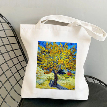 Βάζο Shopper Van Gogh με ροζ τριαντάφυλλα Kawaii τσάντα Harajuku Γυναικείες τσάντες αγορών Καμβάς τσάντα αγορών κορίτσι Tote Bag Shoulder Lady Bag